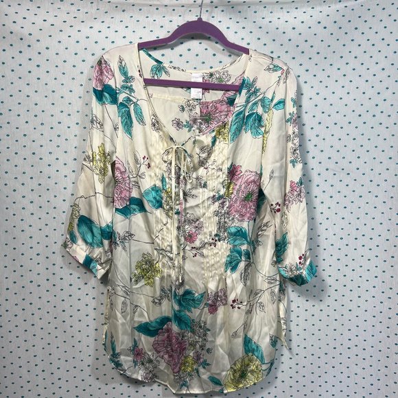 NWT SHEIN Ivory Floral Long Sleeve Peasant Blouse - Picture 1 of 4